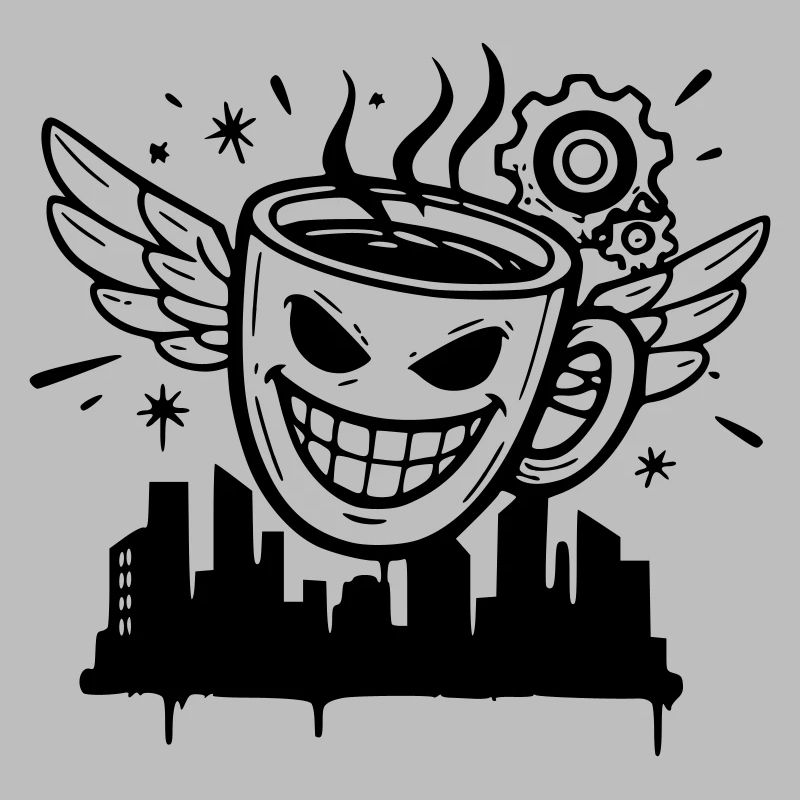 Crazy Coffee Cup Wings Vector