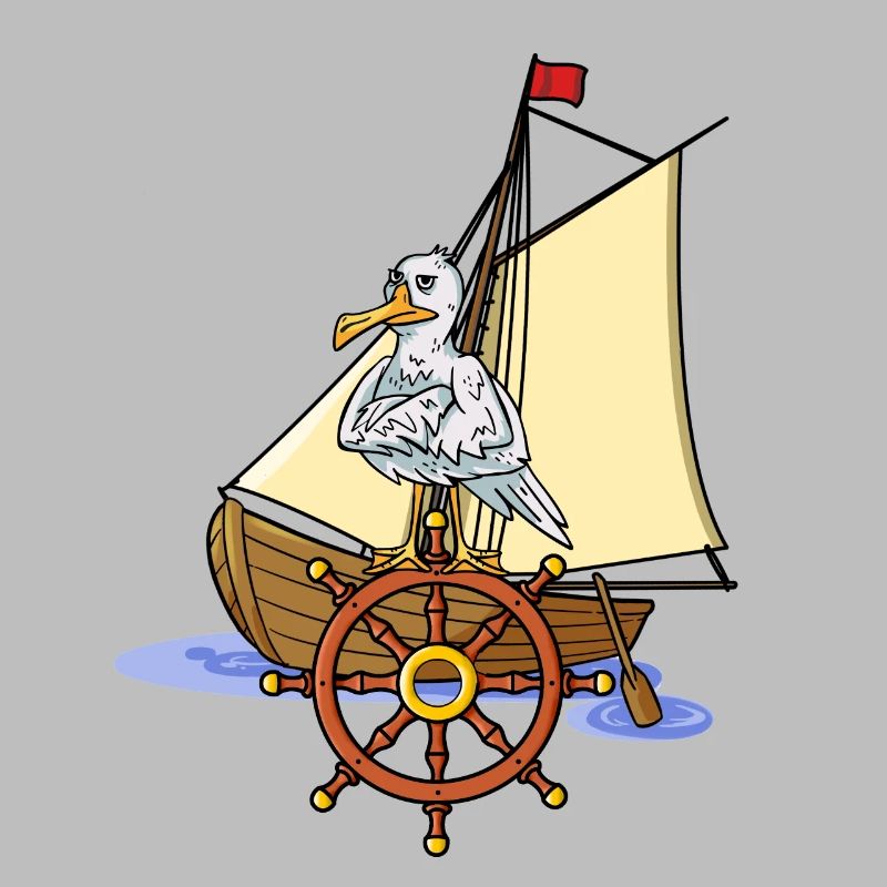 Maritim Boot Steuerrad Seefahrer Möwe Segelboot