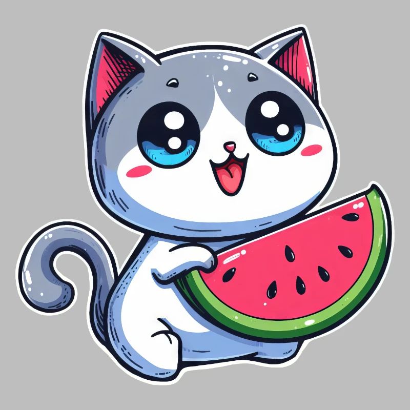 Un chat mignon mange de la pastèque