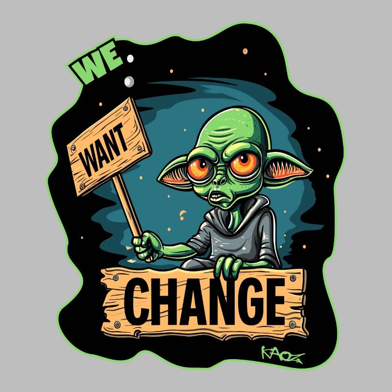 Green alien protests for change
