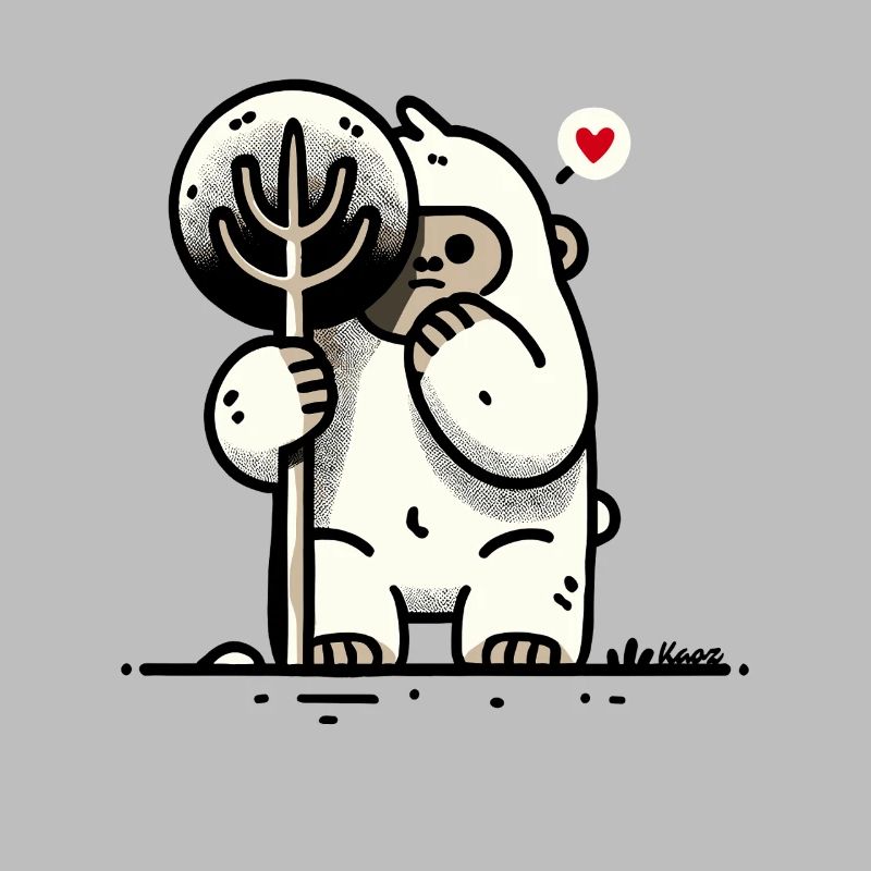 Little gorilla hiding behind a tree