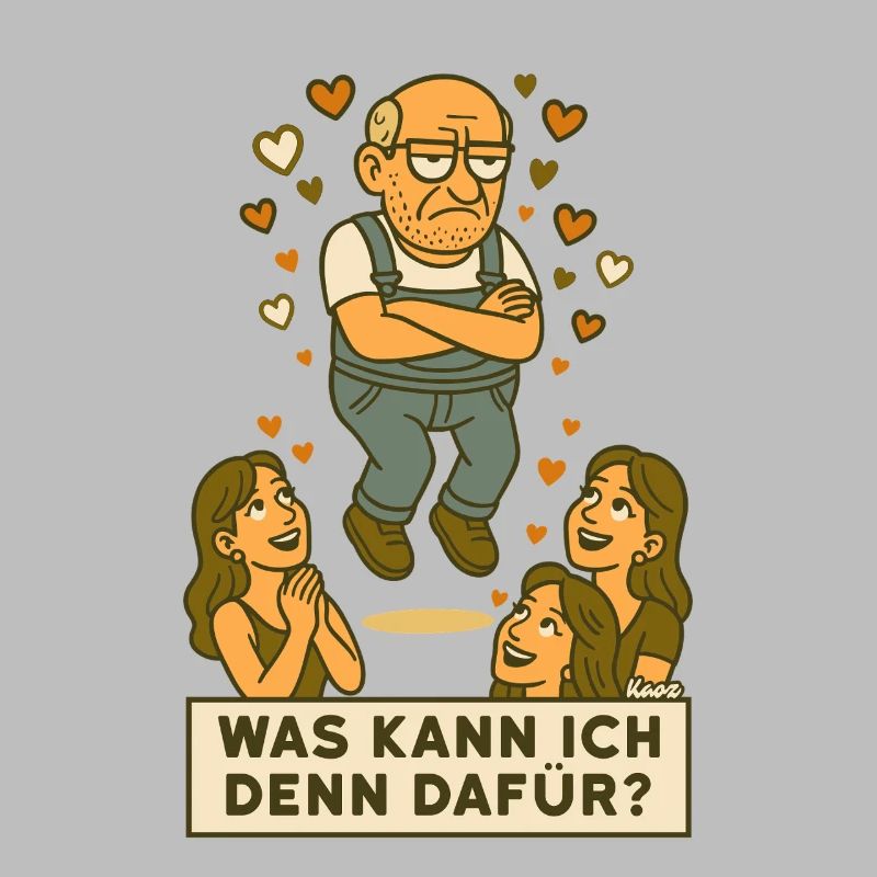 Grantiger Mann wird verehrt schwebt mit Herzchen