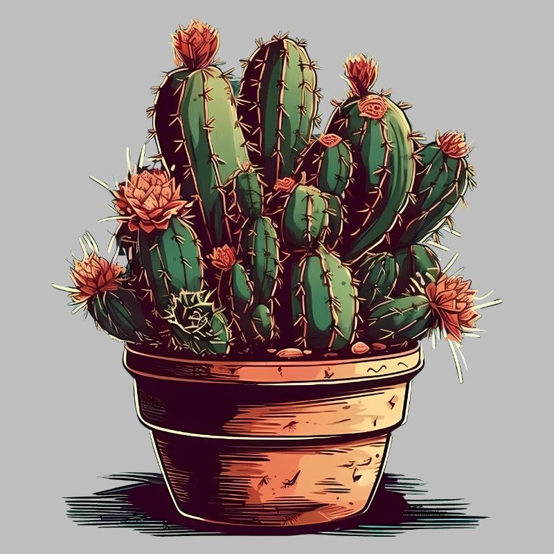 Petit cactus vert dans un pot de fleurs avec des fleurs