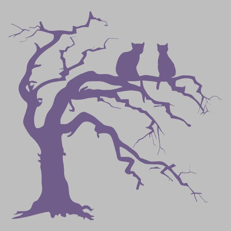 Dead tree with 2 cats silhouette