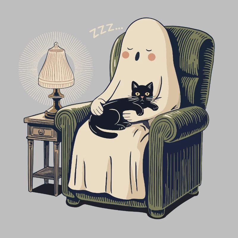 Sleeping Ghost and Cat – Cozy Spooky Black Cat