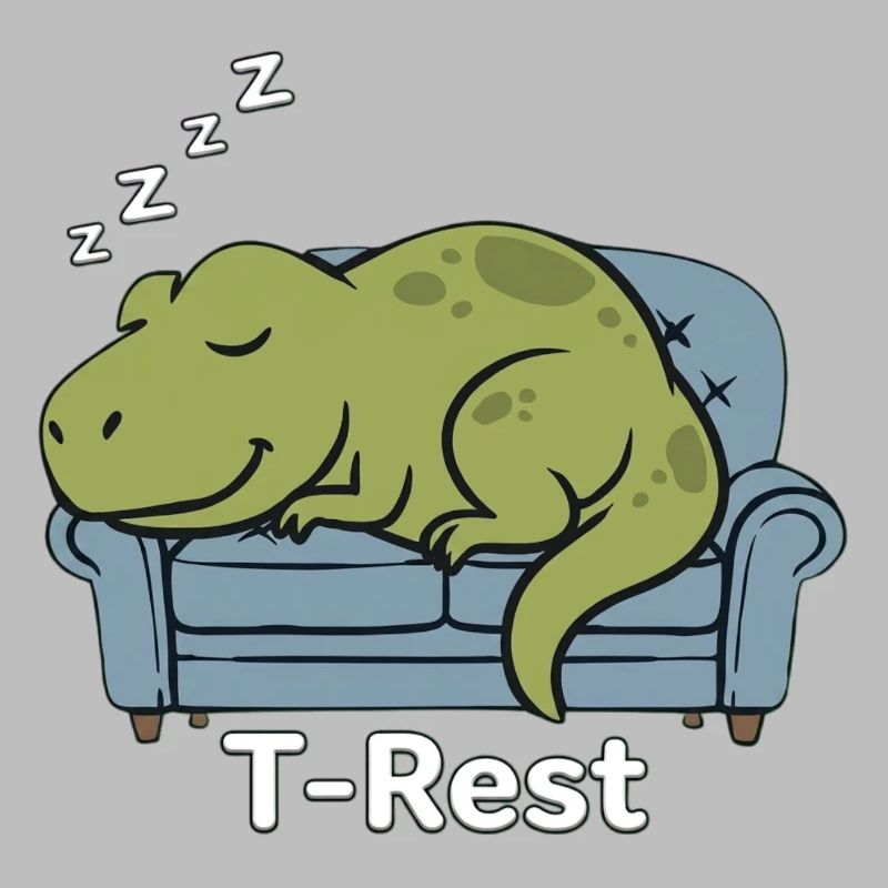 T-Rest Dino schläft auf der Couch