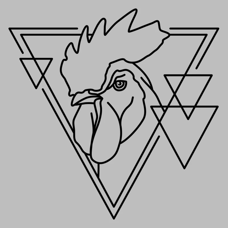 Rooster in Geometric Shape - Line Art Design