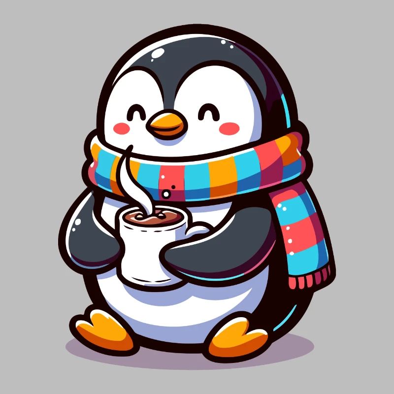 Pingouin charmant avec écharpe colorée
