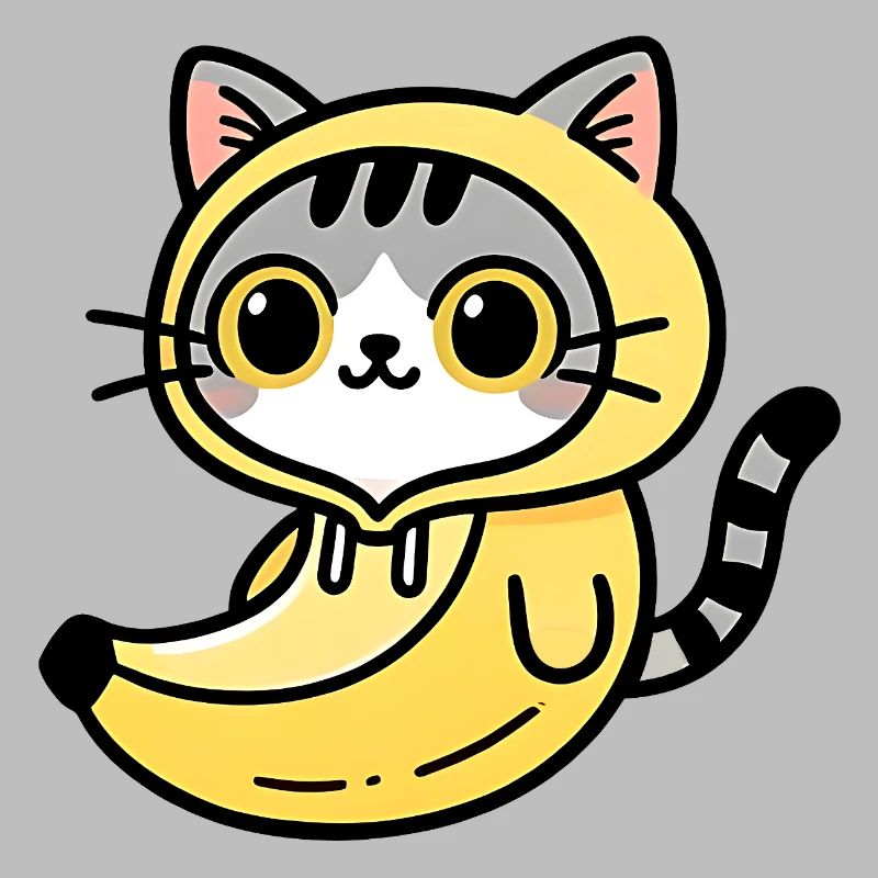 Kawaii Katze im bananengelben Kapuzenpullover