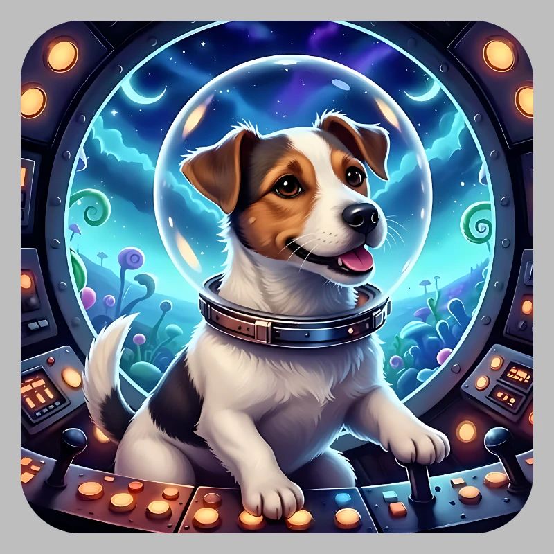 Chiot Cosmique dans la capsule spatiale