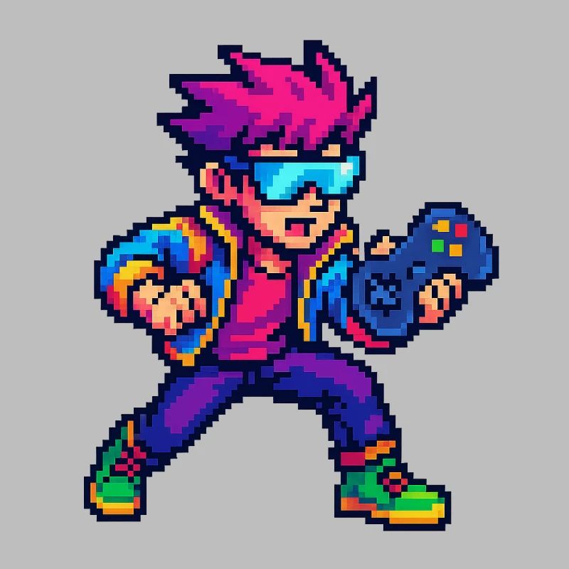 Retro pixel hero with controller