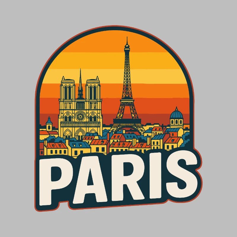 Paris Skyline Retro Sunset Eiffel Tower Art