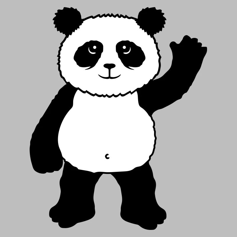 Upright standing panda bear waves friendly