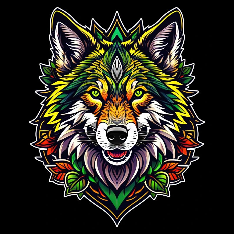 Farbenfrohe Wolfsillustration