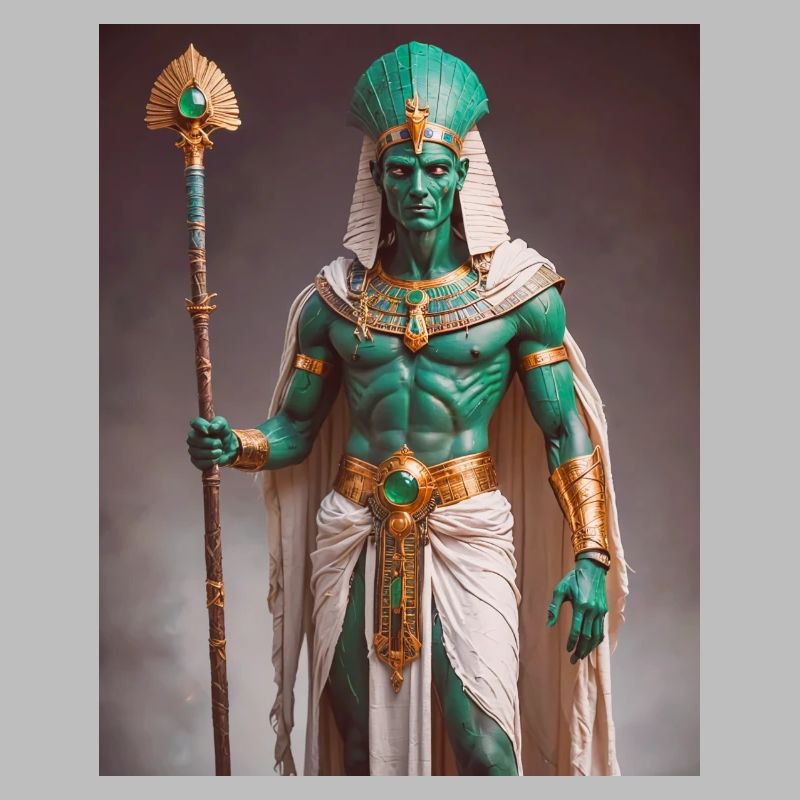 Osiris, green-skinned god with pharaoh crown
