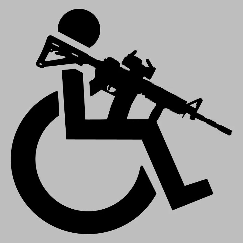 Bewaffneter Rollstuhlfahrer mit Gewehr, Waffe #