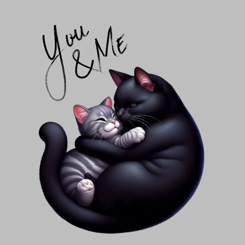 You and me black and grey cat grey version