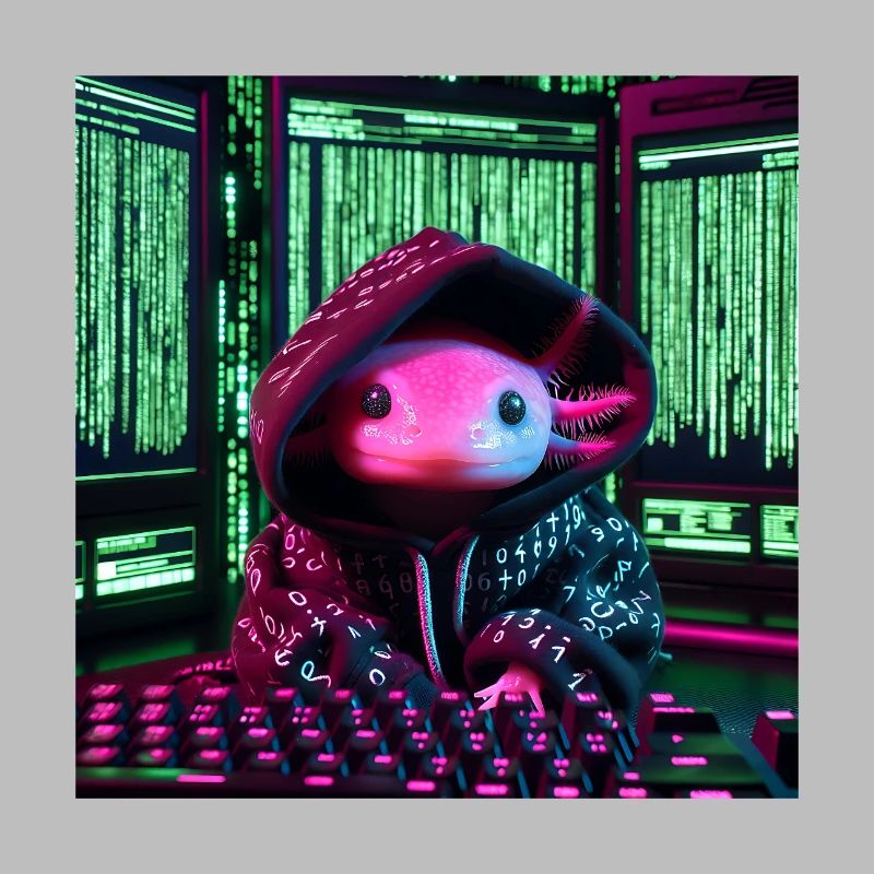 Cyber axolotl in digital code look