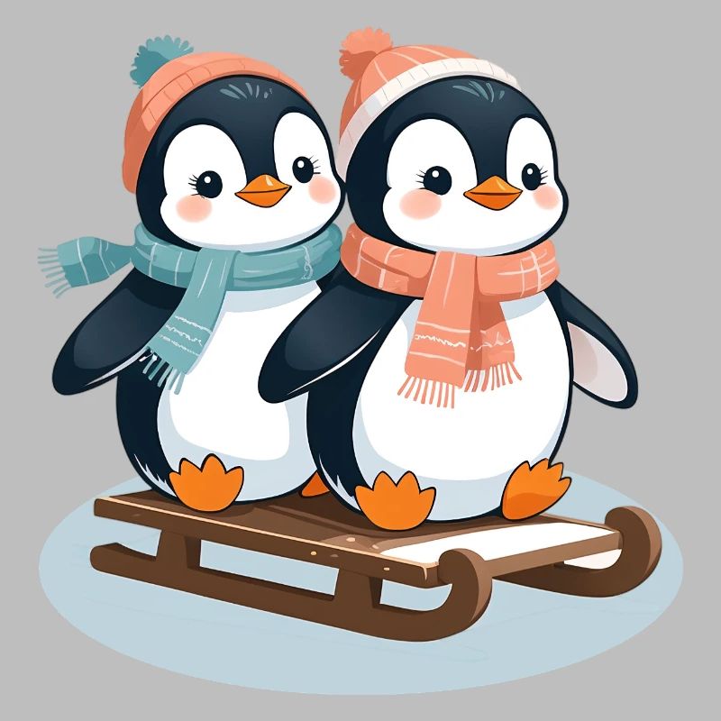 Two penguins on sleds