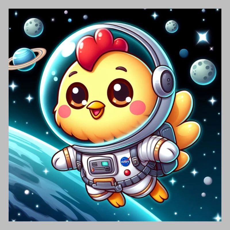 Poussin de l’espace avec costume d’astronaute dans l’espace