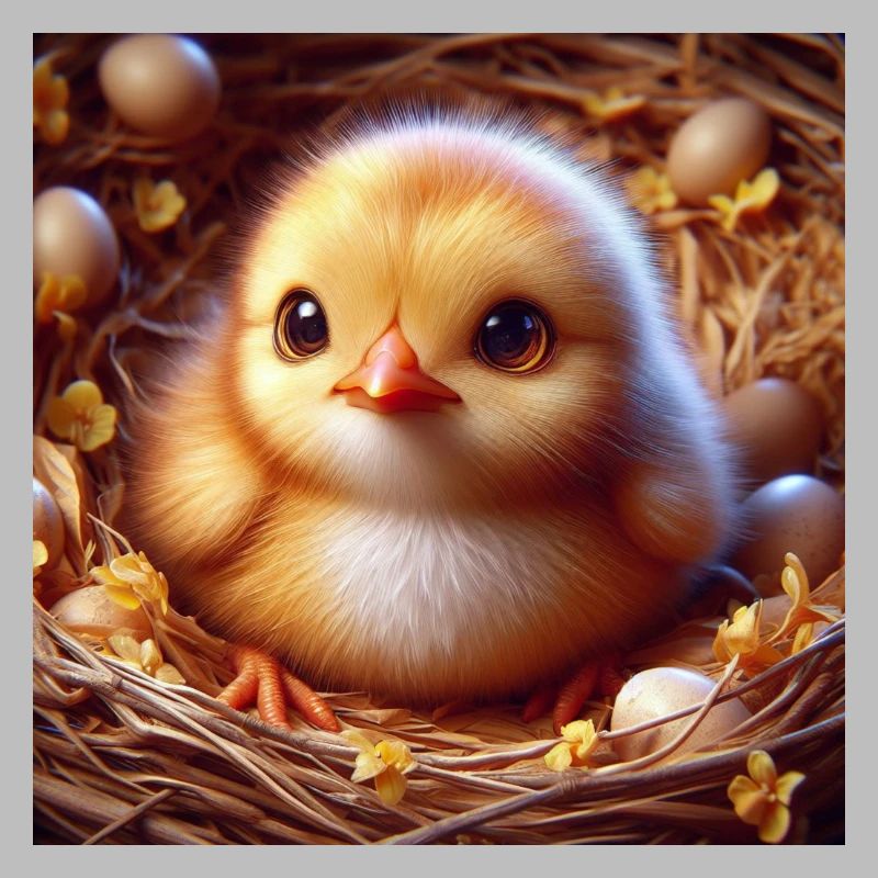 Chick 3D Hyperrealism Yellow White in Nest
