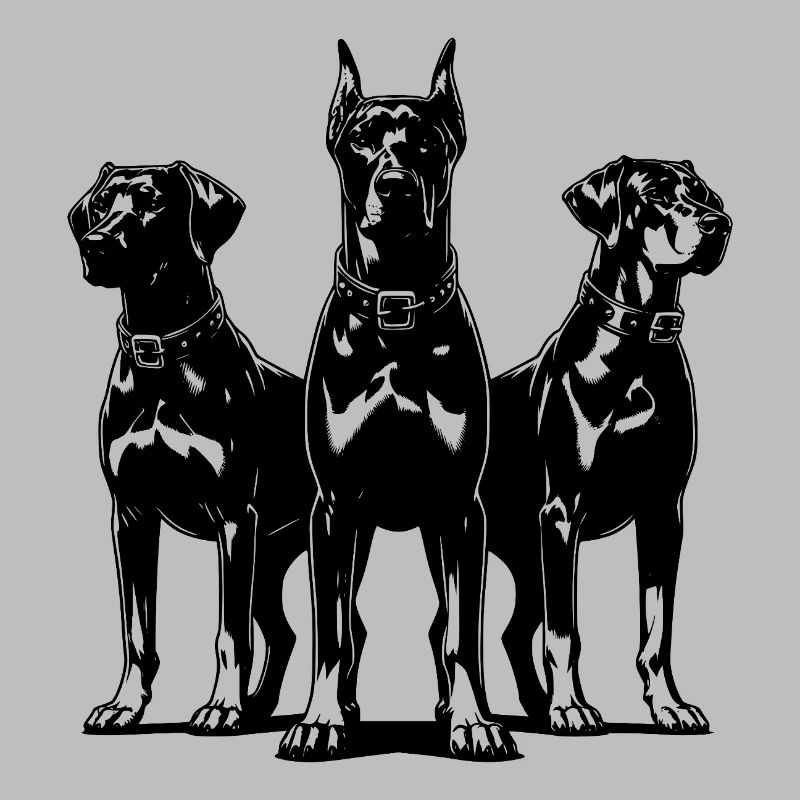Drei elegante wachsame Wachhunde auf Posten