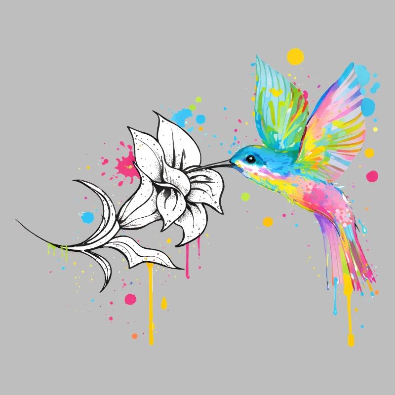 Bunter Kolibri mit Blüte – Graffiti Stil