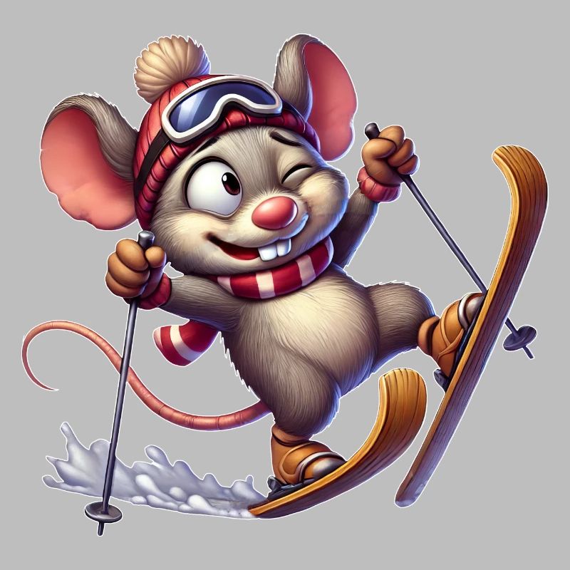 Clumsy mouse on skis Winter fun