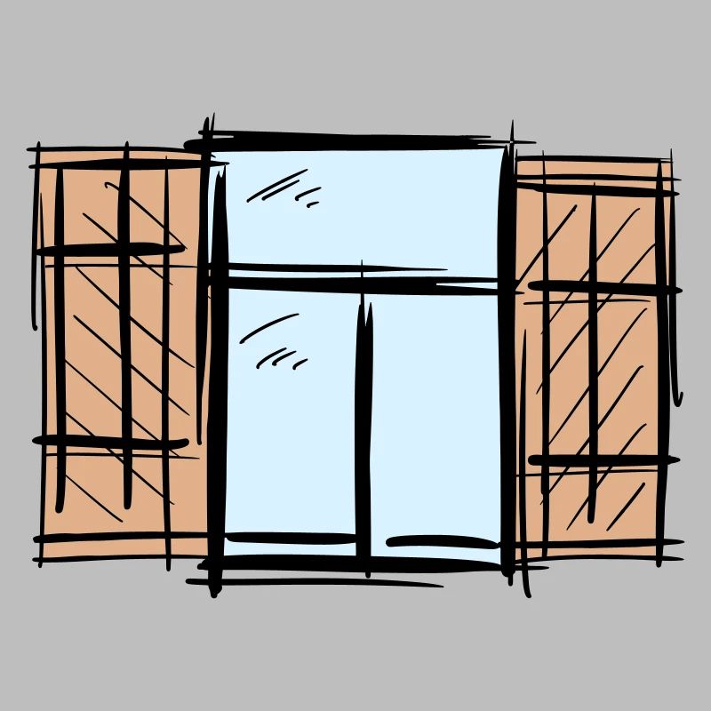 Old Window with Shutters Hinged Shutters Drawing