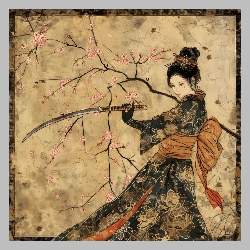 Japanisch, Samurai, Kirschblüte, Kunst, Ukiyo-E, s