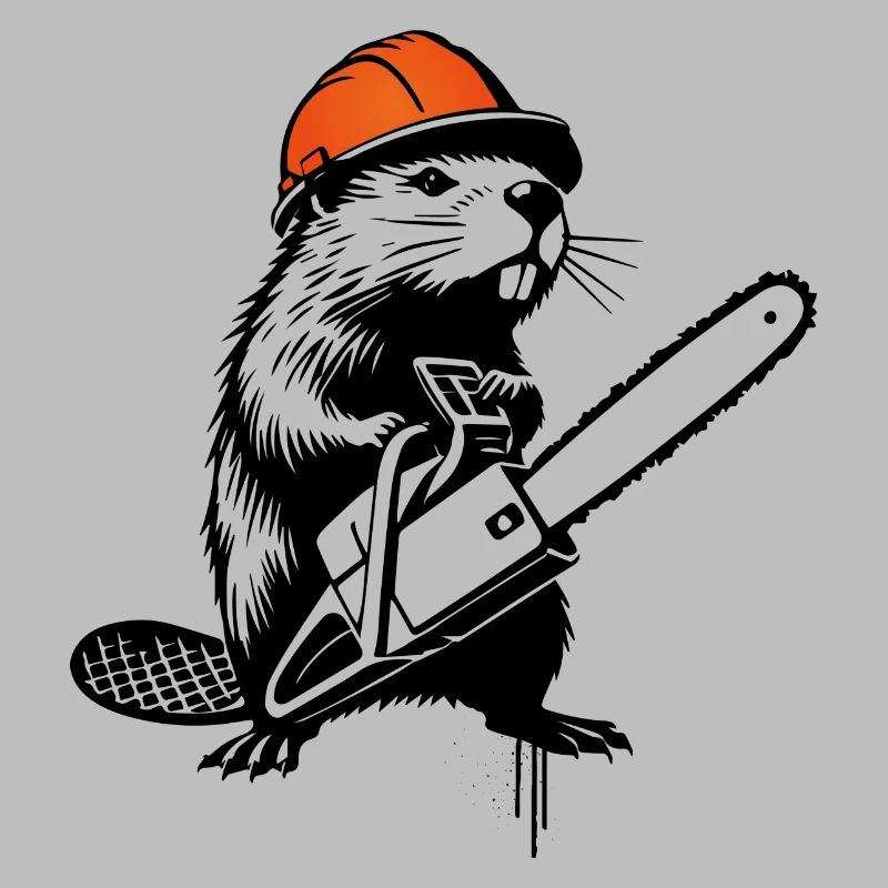 Beaver with Chainsaw – Humorous Stencil Design