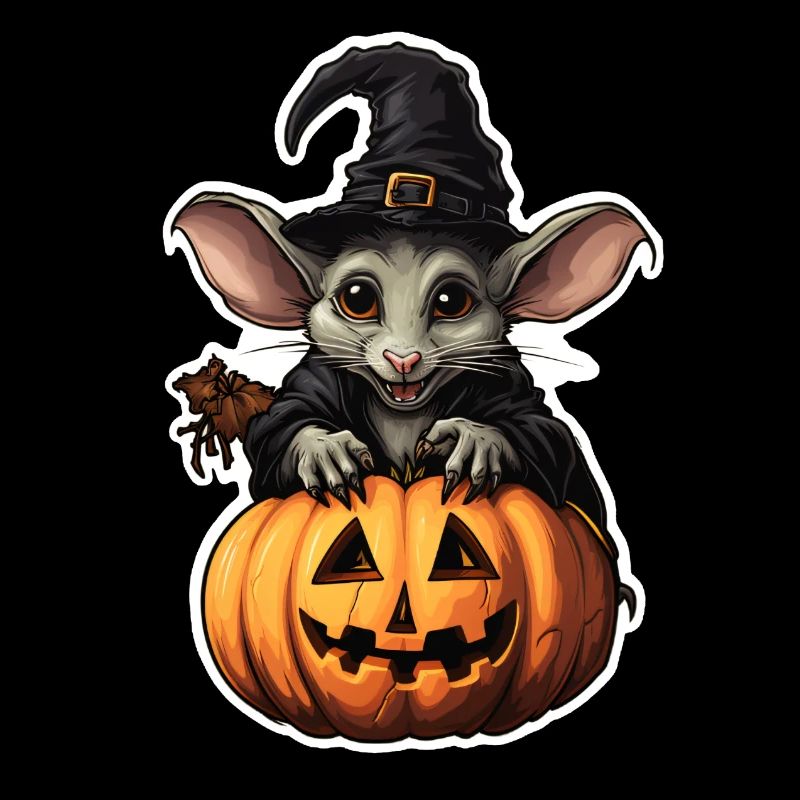 Halloween Rat with Witch Hat and Pumpkin