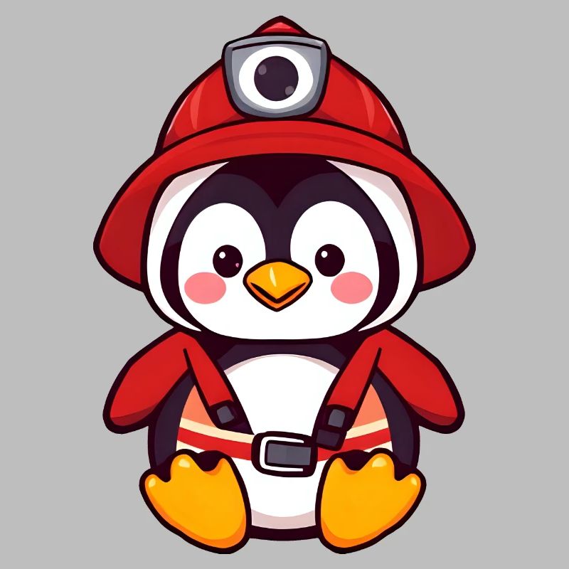 Brave Penguin Firefighter Rescuing