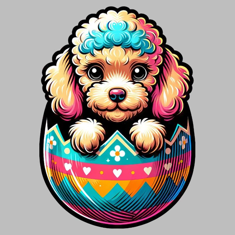 Oeuf de Pâques Oeuf de Pâques chien caniche éclot de l’oeuf