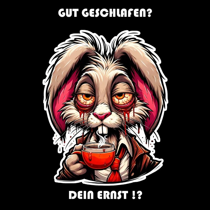 Bunny oversleeping with coffee cup