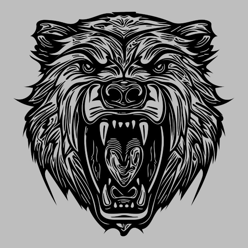 Wild bear's head with sharp teeth