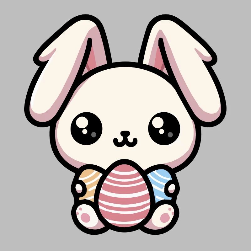 Cute Kawaii chibi Easter Bunny With Eggs
