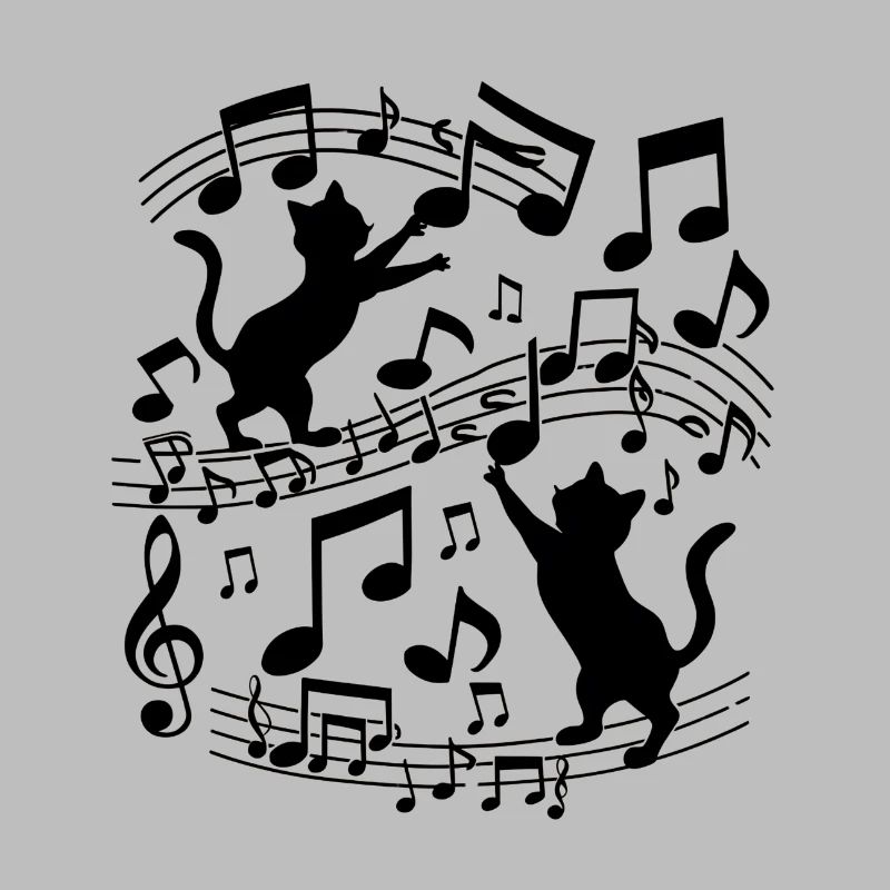 Black cats pattern playing with musical note