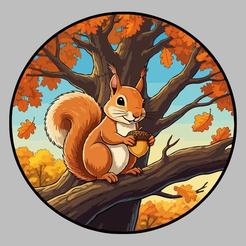 Squirrel with an acorn in the tree