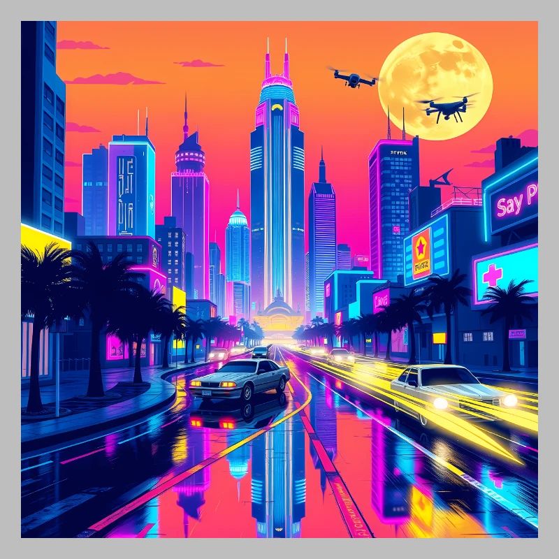 Retro Wave Cityscape: A Nostalgic Journey Through
