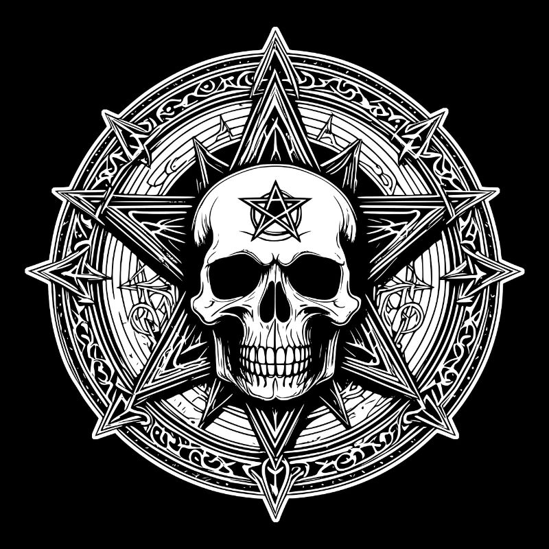 Skull with pentagram as line drawing