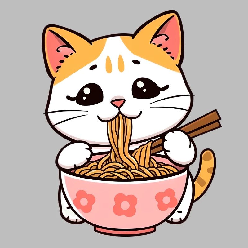 Cat Eats Ramen Noodles