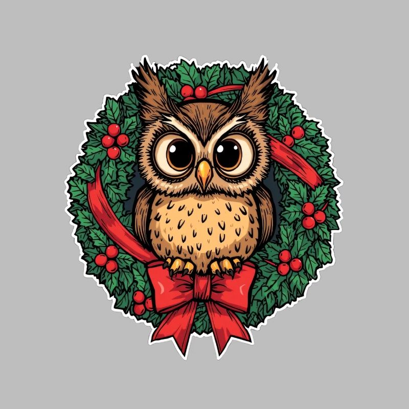 Eule im Weihnachtskranz