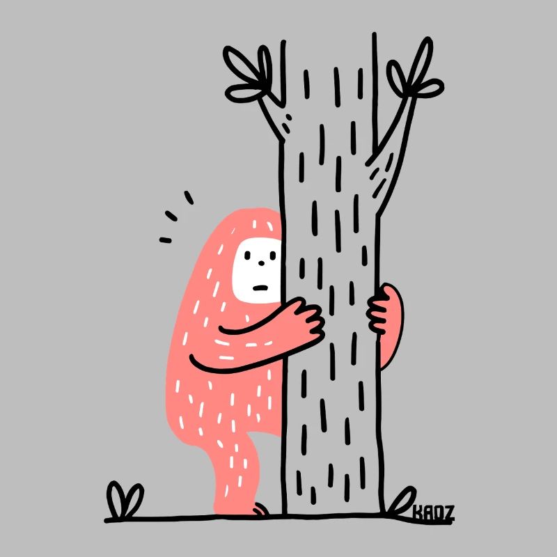 Funny Bigfoot hugging a tree