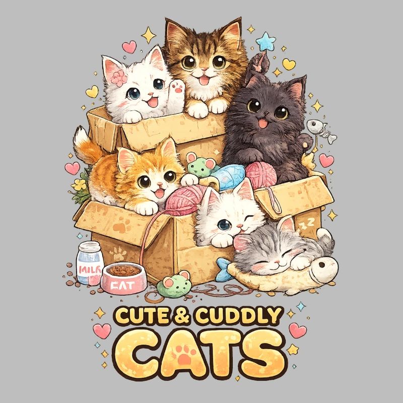 Cuddly kitten in a box