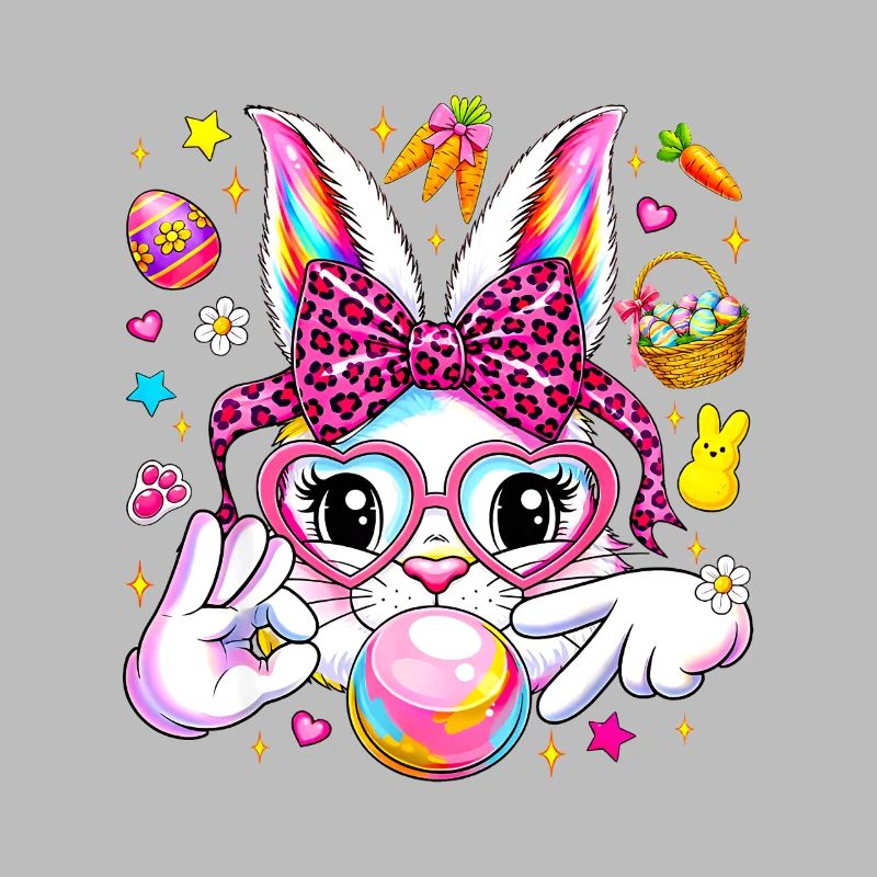 Cute bunny rabbit face leopard coquette bow six 