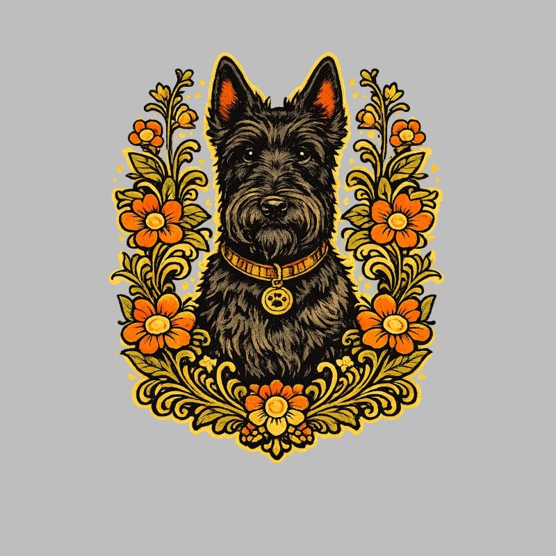 Floral Frame Scottish Terrier