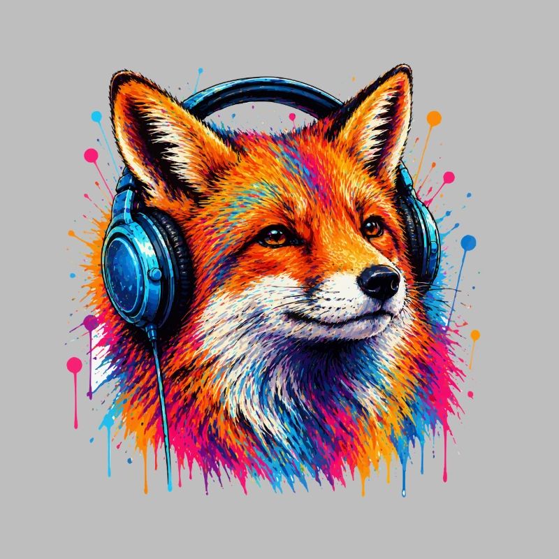 Neonfuchs mit Kopfhörern