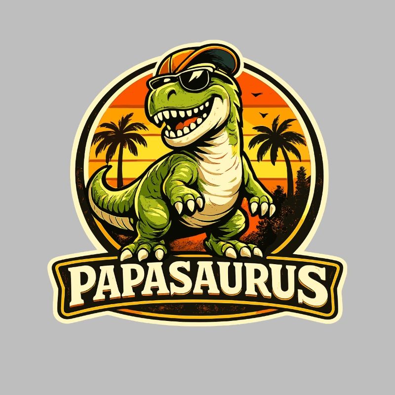 Papasaurus Dino en version rétro au coucher de soleil