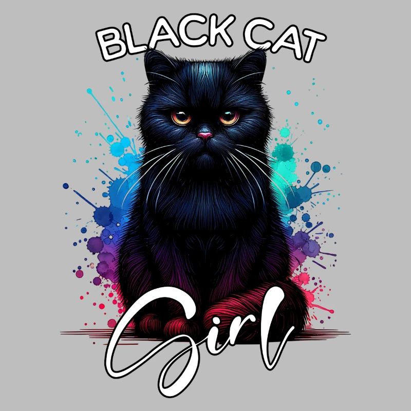 Grumpy Black Cat Mädchen Schwarze Katze